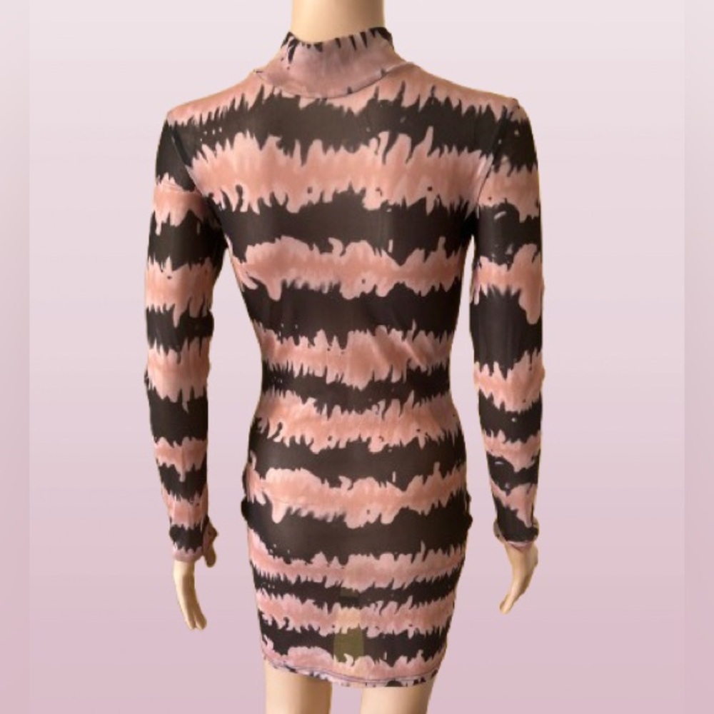 Chic Nude Sheer Mock Neck Bodycon Dress for Cocktail Nights - Picture 2 of 2